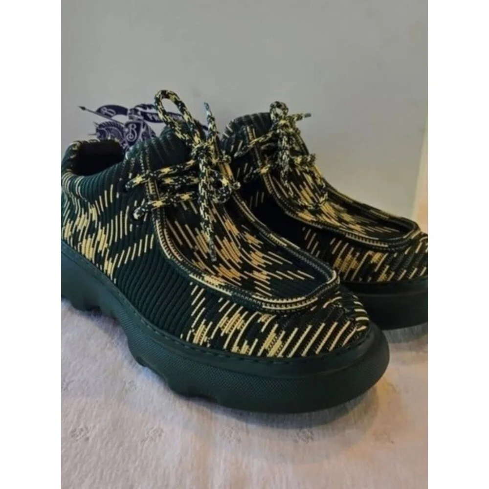 NIB Burberry Creeper Check Woven Derby Shoes Primrose Ip Check Green Size 40